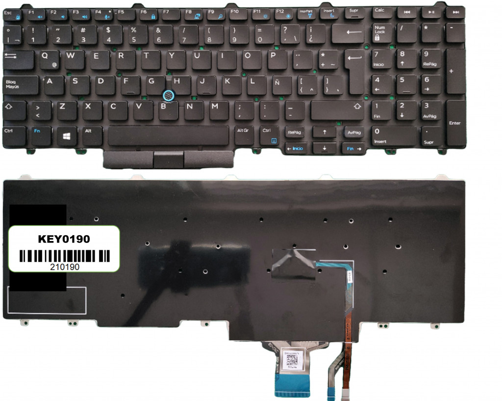 KEY0190, DELL, SPANISH LATIN, WITH ALPHANUMERIC, BLACK KEYS, WITH POINTSTICK, NOT BACKLIT, NOT FRAME, DOWN CENTRAL CONNECTOR - KEY0190 - AmericanStock Guadalajara, Jal.