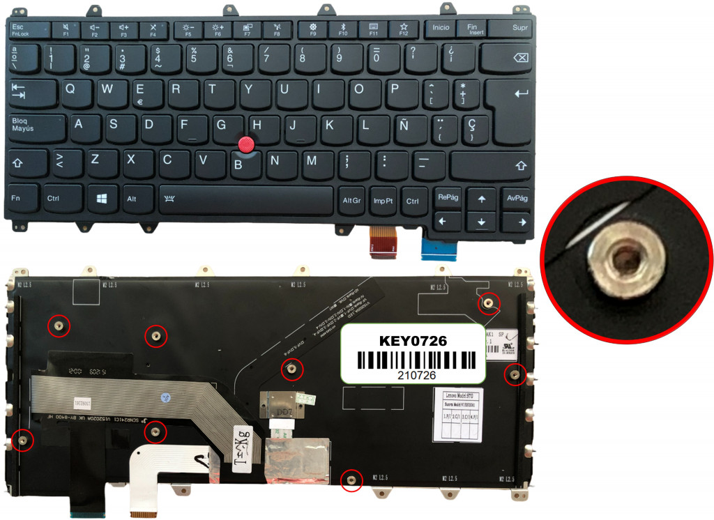 Key0726 Lenovo Spanish Ibero Not Alphanumeric Black Keys With Pointstick With Backlit With Black Frame Down Left Connector - NULL