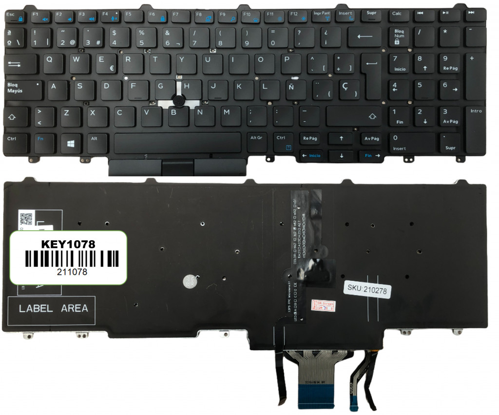 Key1078 Dell Spanish Ibero With Alphanumeric Black Keys With Pointstick With Backlit Not Frame Down Central Connector - KEY1078