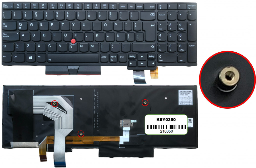 KEY0350 LENOVO SPANISH LATIN WITH ALPHANUMERIC BLACK KEYS WITH POINTSTICK WITH BACKLIT WITH BLACK FRAME DOWN LEFT CONNECTOR - NULL