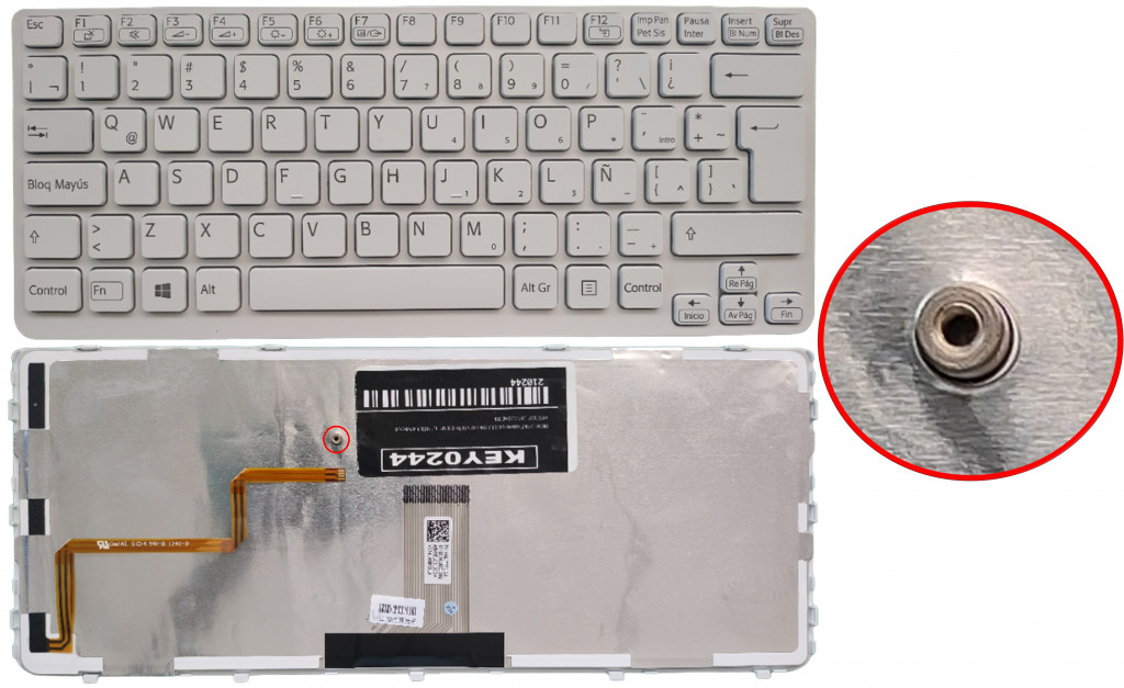 KEY0244, SONY, SPANISH LATIN, NOT ALPHANUMERIC, WHITE KEYS, NOT POINTSTICK, WITH BACKLIT, WITH WHITE FRAME, CENTRAL CONNECTOR - KEY0244 - AmericanStock Guadalajara, Jal.