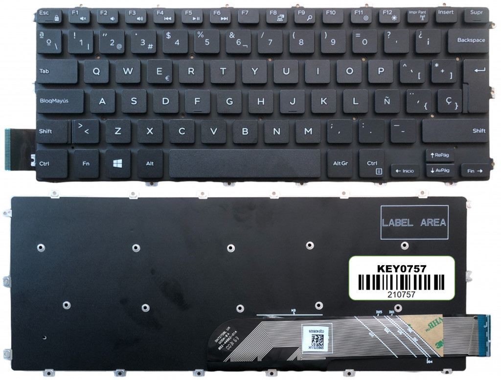 KEY0757 DELL SPANISH IBERO NOT ALPHANUMERIC BLACK KEYS NOT POINTSTICK NOT BACKLIT NOT FRAME DOWN RIGHT CONNECTOR - KEY0757