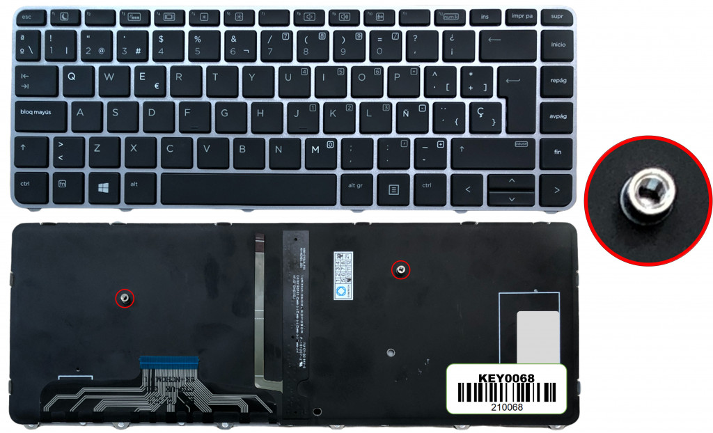 KEY0068, HP, SPANISH IBERO, NOT ALPHANUMERIC, BLACK KEYS, NOT POINTSTICK, WITH BACKLIT, WITH SILVER FRAME, DOWN LEFT CONNECTOR - KEY0068 - AmericanStock Guadalajara, Jal.
