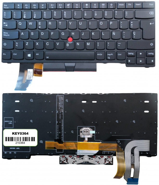 KEY0364 LENOVO SPANISH IBERO NOT ALPHANUMERIC BLACK KEYS WITH POINTSTICK WITH BACKLIT WITH BLACK FRAME DOWN RIGHT CONNECTOR - KEY0364