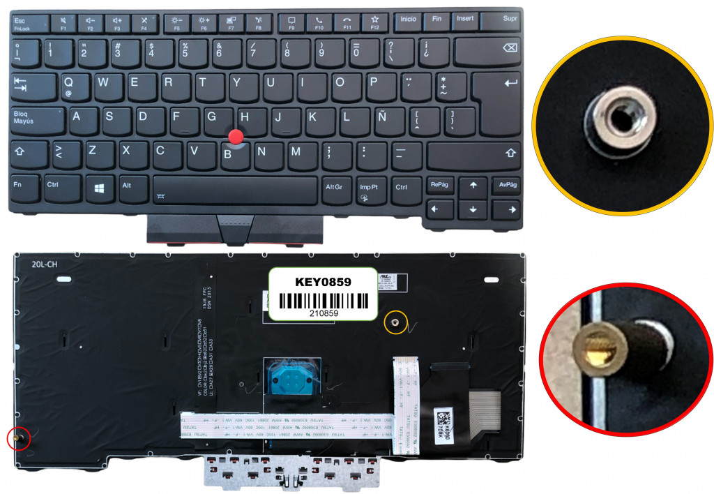 KEY0859 LENOVO SPANISH LATIN NOT ALPHANUMERIC BLACK KEYS WITH POINTSTICK WITH BACKLIT WITH BLACK FRAME DOWN RIGHT CONNECTOR - KEY0859