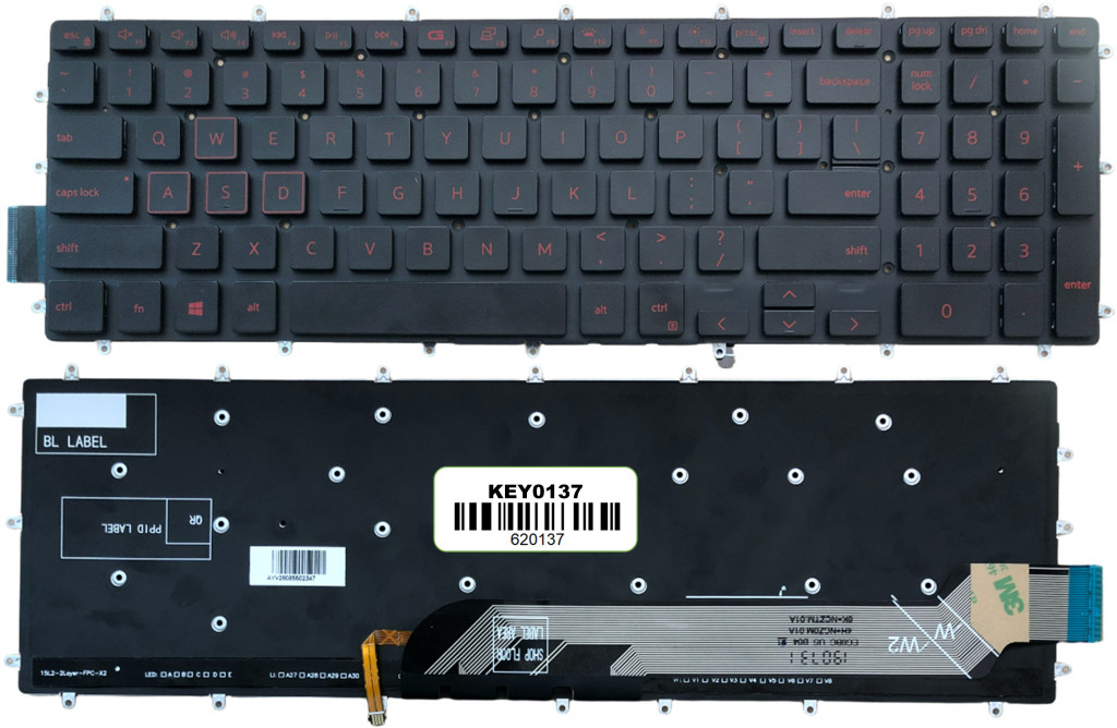 KEY0137 ALIENWARE ENGLISH WITH ALPHANUMERIC BLACK KEYS NOT POINTSTICK WITH RED BACKLIT NOT FRAME DOWN RIGHT CONNECTOR - KEY0137