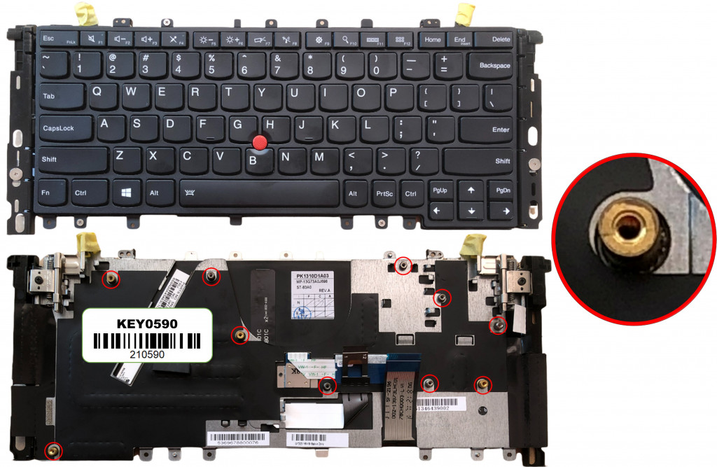 KEY0590 LENOVO ENGLISH NOT ALPHANUMERIC BLACK KEYS WITH POINTSTICK WITH BACKLIT WITH BLACK FRAME DOWN RIGHT CONNECTOR - KEY0590