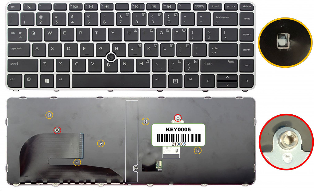 KEY0005, HP, ENGLISH, NOT ALPHANUMERIC, BLACK KEYS, WITH POINTSTICK, NOT BACKLIT, WITH SILVER FRAME, DOWN LEFT CONNECTOR - KEY0005 - AmericanStock Guadalajara, Jal.
