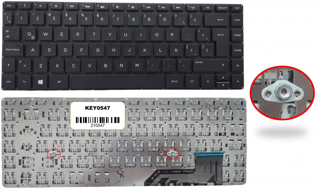 KEY0547 HP SPANISH LATIN NOT ALPHANUMERIC BLACK KEYS NOT POINTSTICK NOT BACKLIT NOT FRAME DOWN RIGHT CONNECTOR - KEY0547