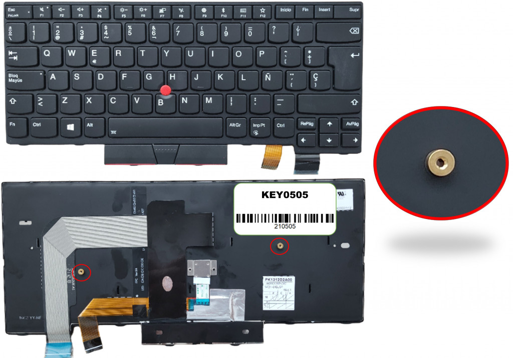 KEY0505 LENOVO SPANISH IBERO NOT ALPHANUMERIC BLACK KEYS WITH POINTSTICK WITH BACKLIT WITH BLACK FRAME DOWN LEFT CONNECTOR - KEY0505