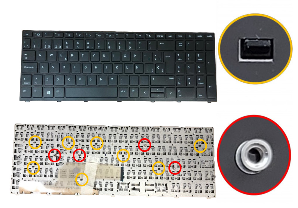 KEY0543 HP SPANISH IBERO WITH ALPHANUMERIC BLACK KEYS NOT POINTSTICK NOT BACKLIT WITH BLACK FRAME DOWN CENTRAL CONNECTOR - KEY0543