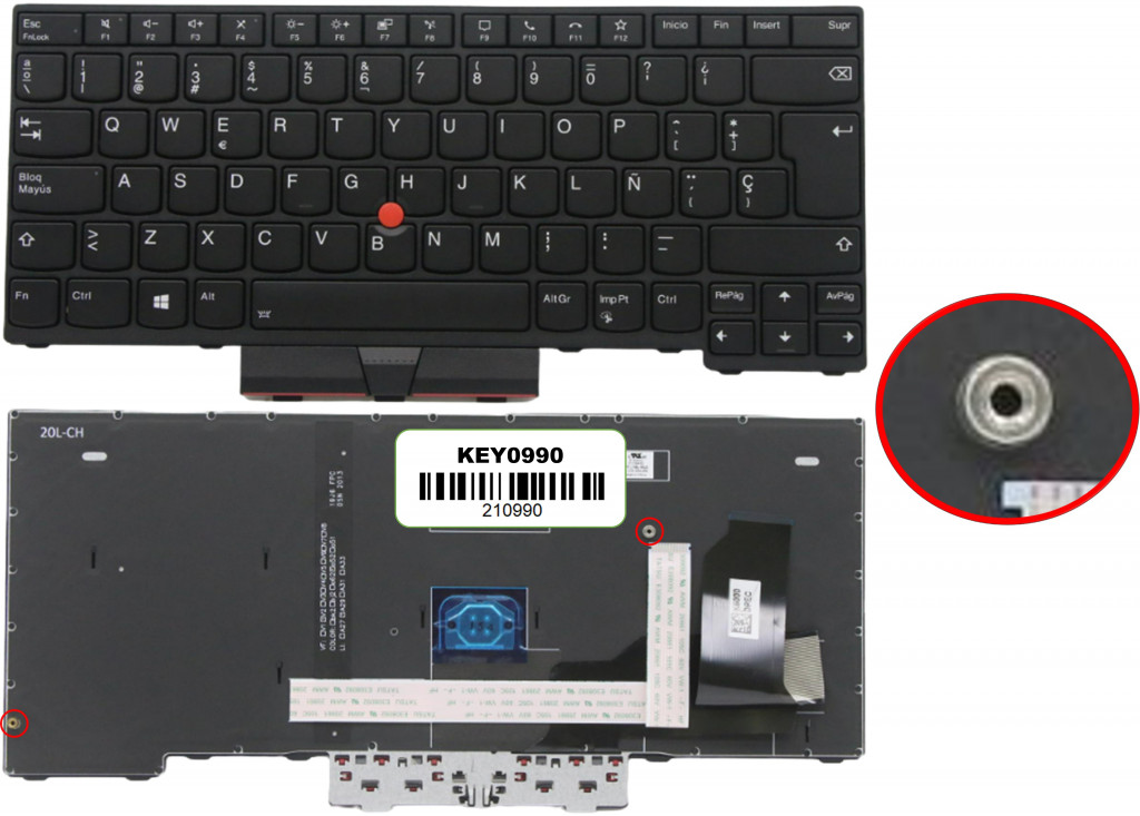 KEY0990 LENOVO SPANISH IBERO NOT ALPHANUMERIC BLACK KEYS WITH POINTSTICK WITH BACKLIT WITH BLACK FRAME DOWN RIGHT CONNECTOR - NULL