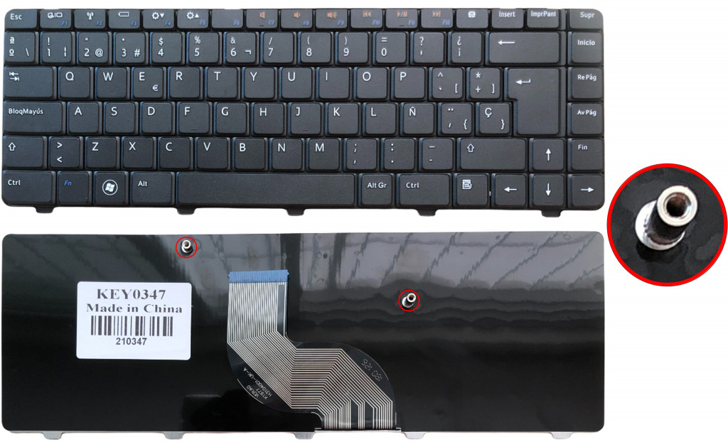  KEY0347 DELL SPANISH IBERO NOT ALPHANUMERIC BLACK KEYS NOT POINTSTICK NOT BACKLIT NOT FRAME UP CENTRAL CONNECTOR - KEY0347