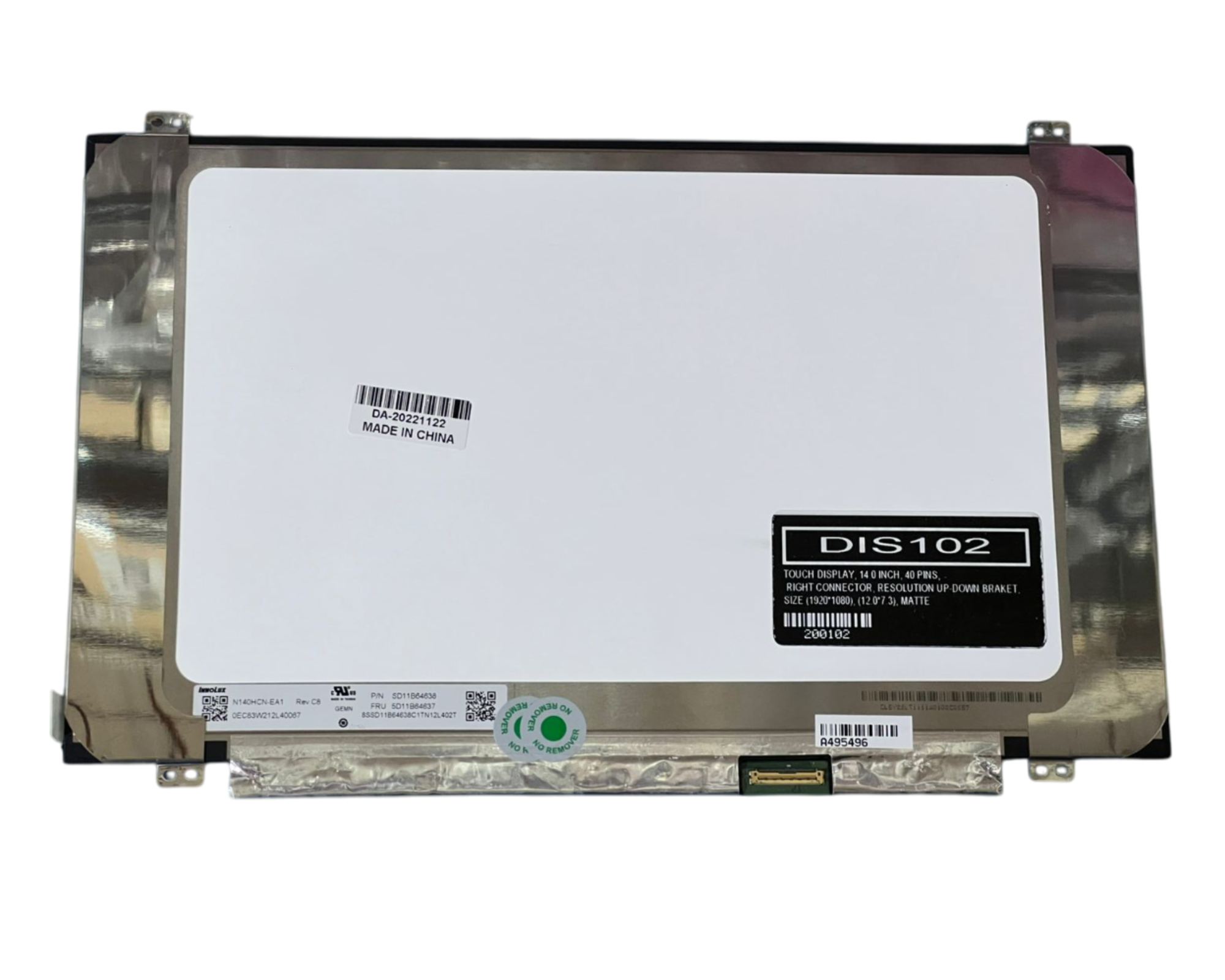 DIS102, TOUCH DISPLAY, 14.0 INCH, 40 PINS, RIGHT CONNECTOR, RESOLUTION UP-DOWN BRAKET, SIZE (1920*1080), (12.0*7.3), MATTE - DIS102 - AmericanStock Guadalajara, Jal.