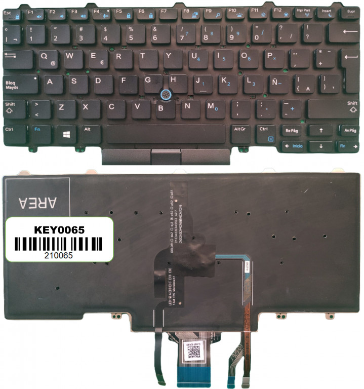 KEY0065, DELL, SPANISH IBERO, NOT ALPHANUMERIC, BLACK KEYS, WITH POINTSTICK, WITH BACKLIT, NOT FRAME, DOWN CENTRAL CONNECTOR - KEY0065 - AmericanStock Guadalajara, Jal.