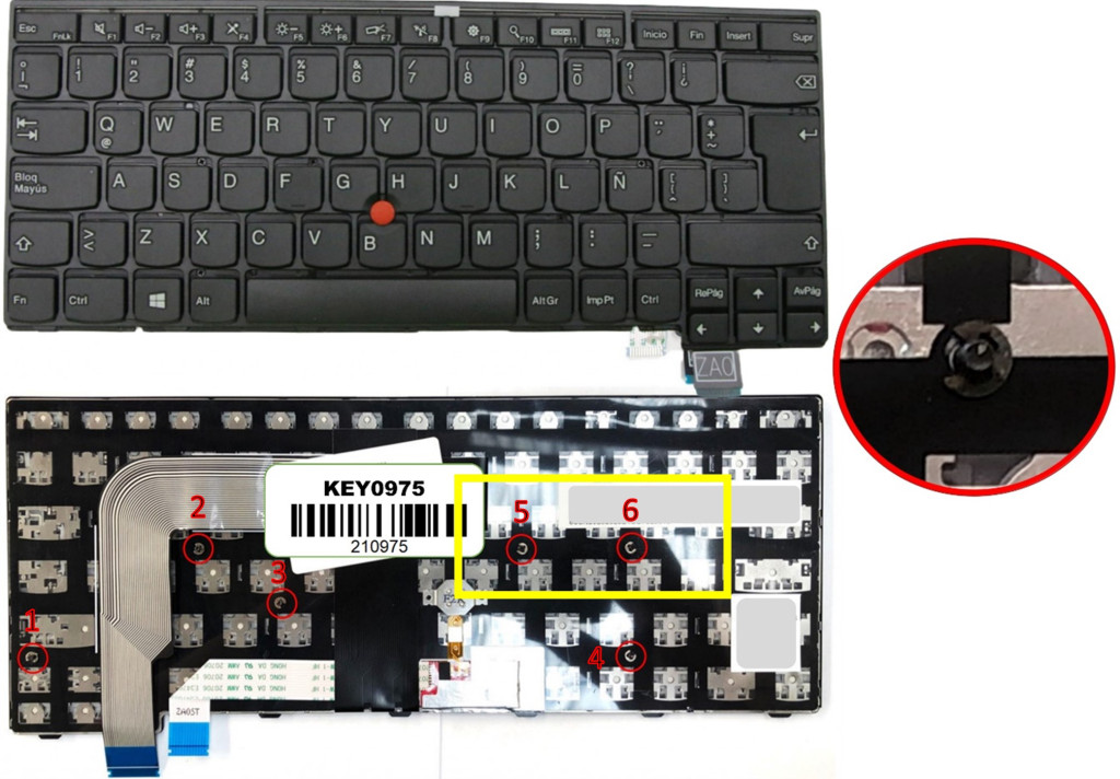 KEY0975 LENOVO SPANISH LATIN NOT ALPHANUMERIC BLACK KEYS WITH POINTSTICK NOT BACKLIT WITH BLACK FRAME DOWN LEFT CONNECTOR - NULL