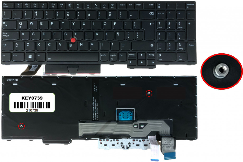 Key1086 Lenovo Spanish Ibero With Alphanumeric Black Keys With Pointstick Not Backlit With Black Frame Down Right Connector - KEY0739